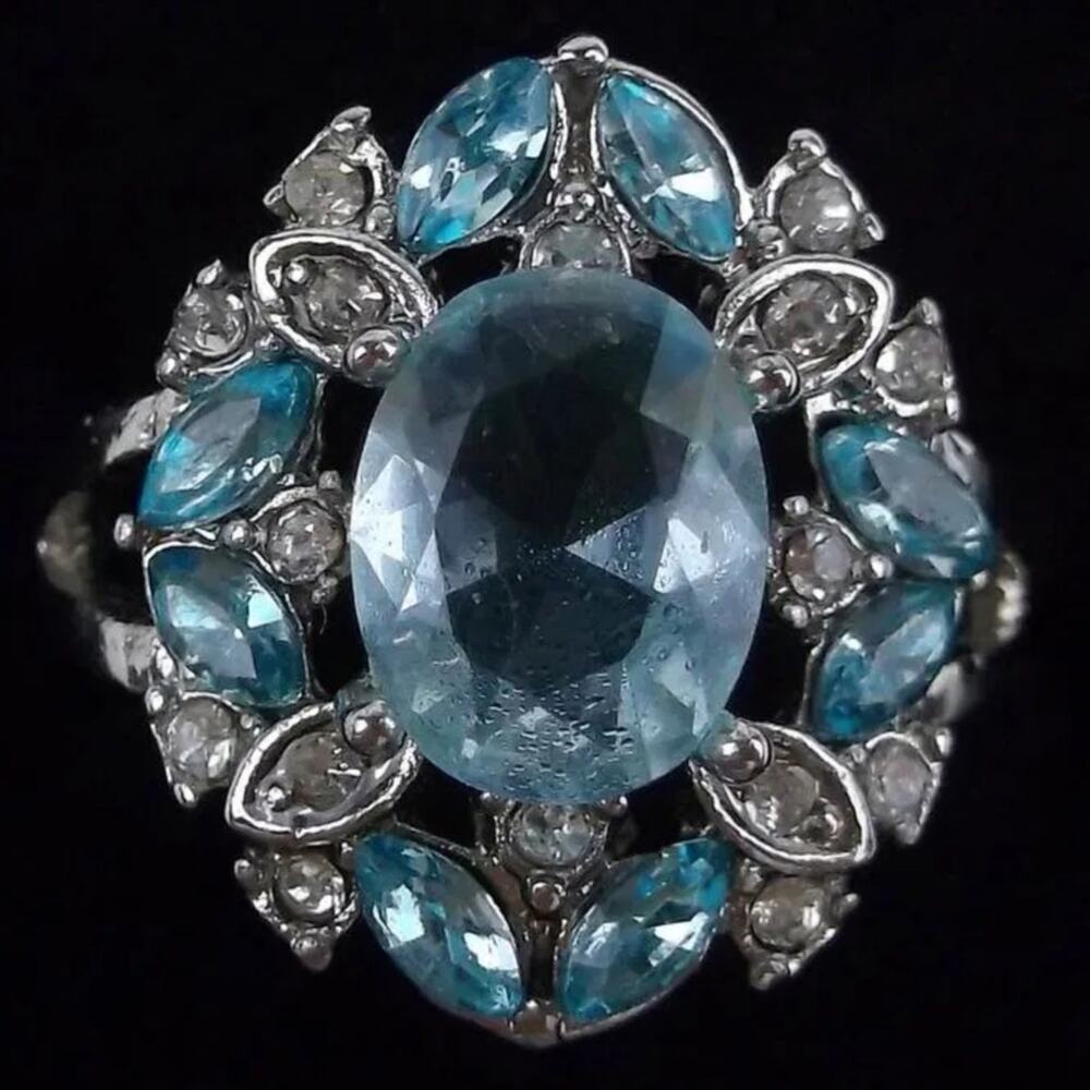 New Genuine Aquamarine Cocktail Ring Size 7